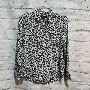 White House Black Market 100% silk animal print button down size 2